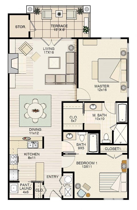 Floor plan for 3 beds, 2 baths, 1791 sqft